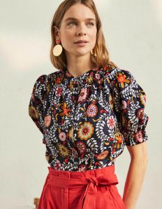 Boden smocked short sleeve blouse